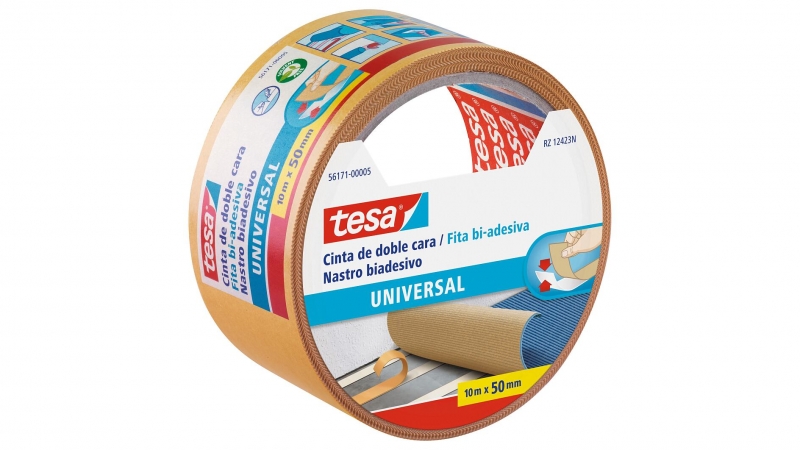 Tesa Ruban Adhésif Double Face Universel 50 mm x 10 mètres - Pour Fixer les Tapis sur Différentes Surfaces - Pour l'Artisanat et la Décoration - Couleur Blanc