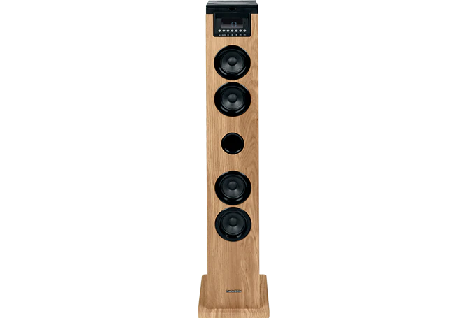 Thomson Cosy DS122CD Sound Tower 60W Bluetooth 5.0 - Lecteur CD - Entrée AUX 3,5 mm, USB et Lecteur de Carte SD/MMC - Télécommande - Couleur Bois/Noir