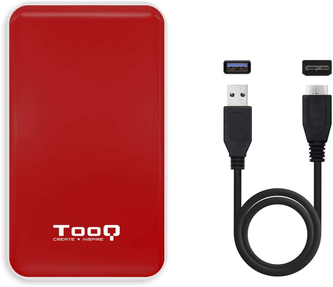 Tooq Boîtier Externe HDD/SDD 2.5" jusqu'à 9.5mm SATA USB 3.0/3.1 Gen 1 - Sans Vis - Couleur Rouge/Blanc