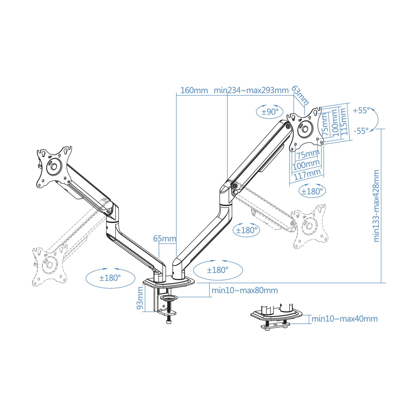 Tooq Support de table pivotant pour pantalon avec 2 bras 17-32" - Couleur Blanc