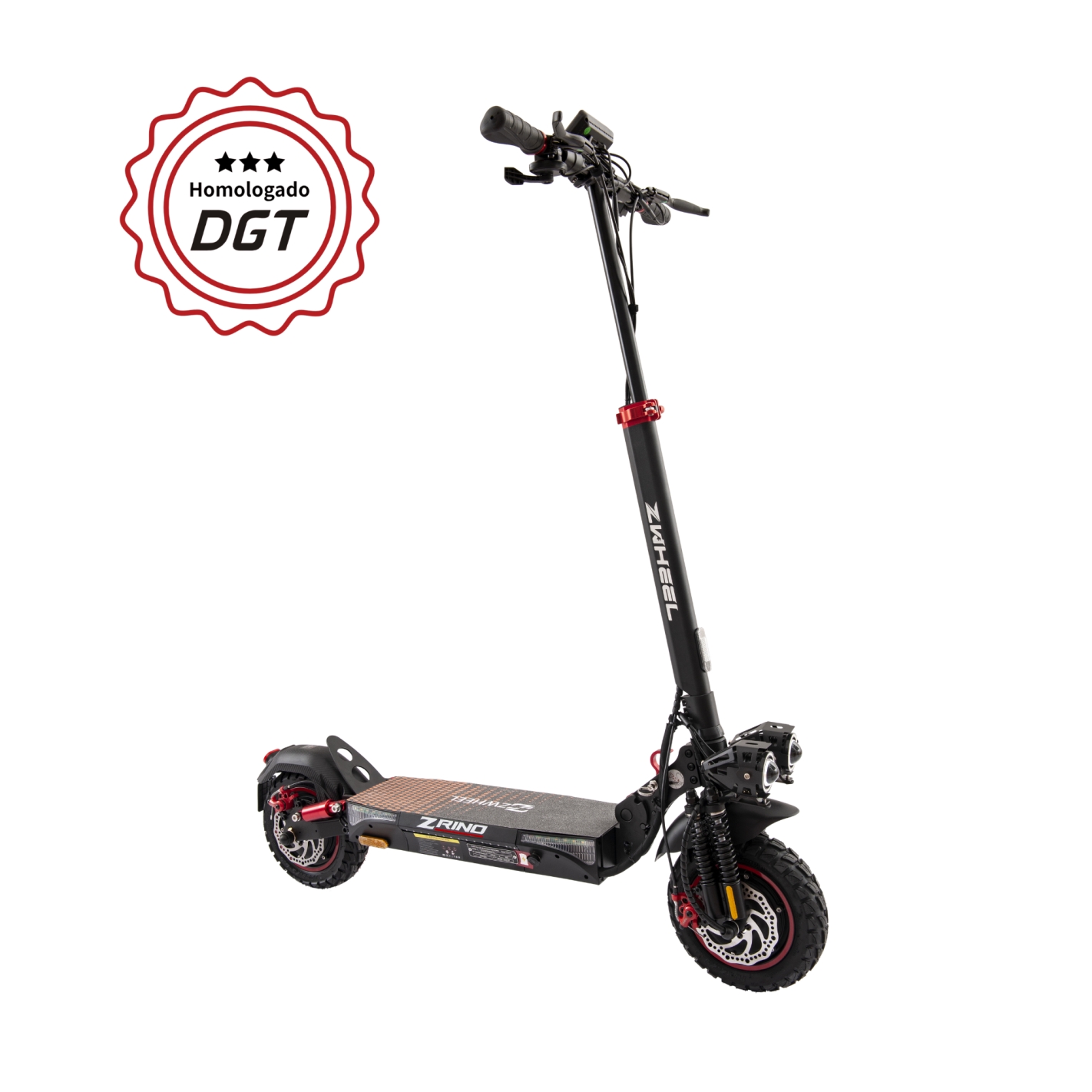 Trottinette Électrique Zwheel ZRino Duo Max 2x Moteur 500W - Approuvé DGT - Autonomie jusqu'à 70km - Suspension Hydraulique Avant et Arrière - Roues Tout-Terrain 10" - Charge Maximale 120kg