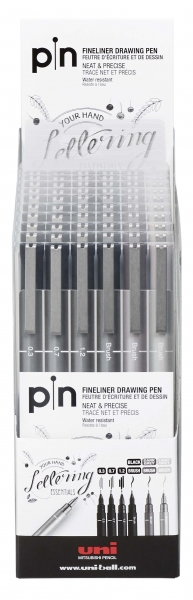 Uni-ball PIN-200(S) Lot de 6 marqueurs calibrés - Pointe polyacétal - Encre pigmentée résistante à l'eau et à la lumière - Idéal pour le dessin et l'écriture professionnels - Couleurs assorties