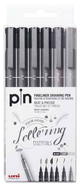 Uni-ball PIN-200(S) Lot de 6 marqueurs calibrés - Pointe polyacétal - Encre pigmentée résistante à l'eau et à la lumière - Idéal pour le dessin et l'écriture professionnels - Couleurs assorties