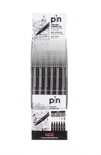 Uni-ball PIN-200(S) Lot de 6 marqueurs calibrés - Pointe polyacétal - Encre pigmentée résistante à l'eau et à la lumière - Idéal pour le dessin et l'écriture professionnels - Couleur noire