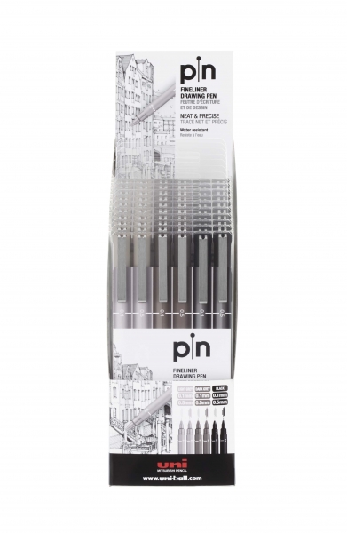 Uni-ball PIN-200(S) Lot de 6 marqueurs calibrés - Pointe polyacétal - Encre pigmentée résistante à l'eau et à la lumière - Idéal pour le dessin et l'écriture professionnels - Couleurs assorties