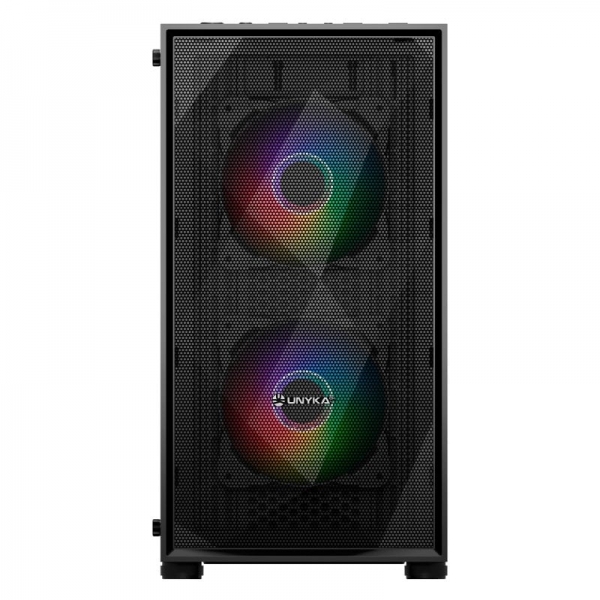 Unykach MIR B200 Boîtier de jeu Micro ATX, Mini ITX - Côté en verre trempé - 3,5", 2,5" - USB-A 2.0, 3.0 et audio - 3 ventilateurs ARGB de 120 mm installés - Prend en charge le refroidissement liquide