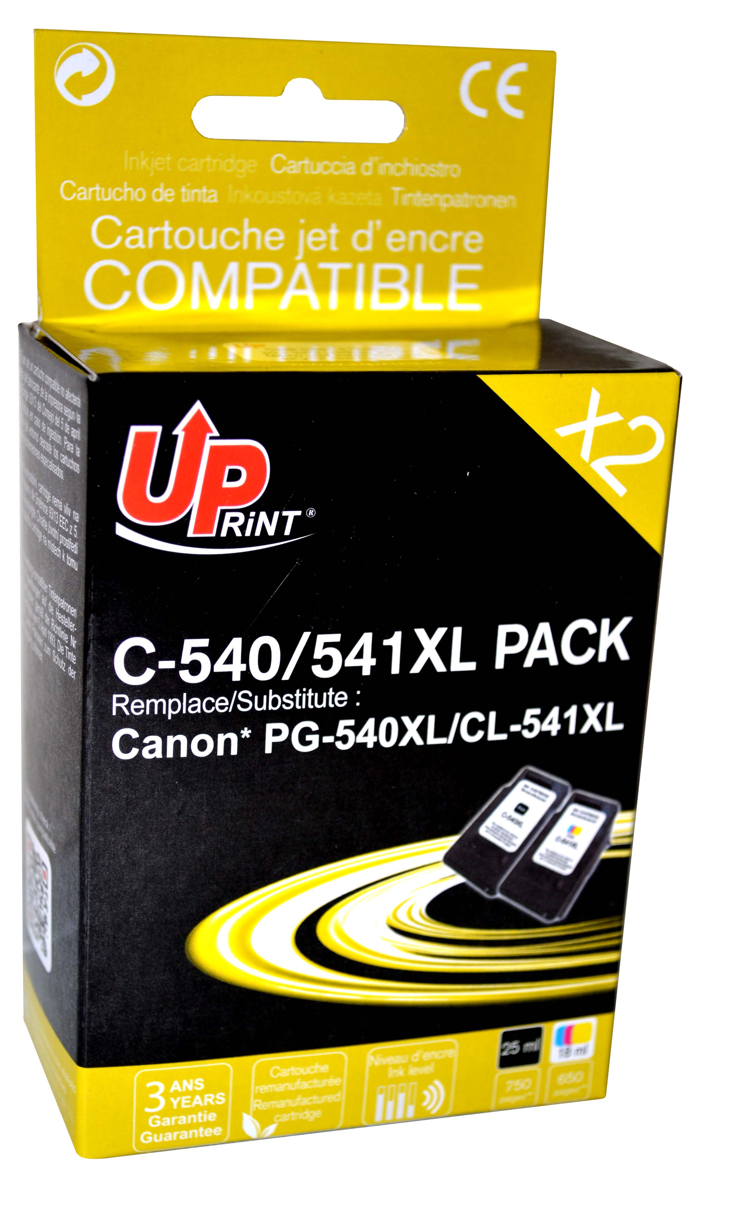 ✓ Pack UPrint compatible CANON PG-540XL/CL-541XL, 2 cartouches