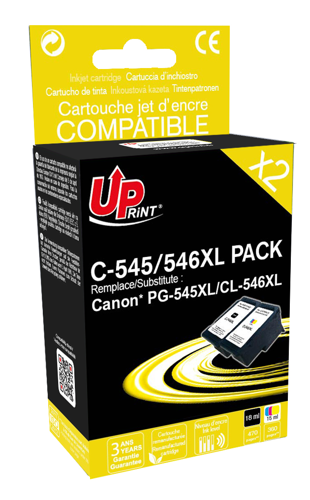 ✓ Pack UPrint compatible CANON PG-545XL/CL-546XL, 2 cartouches