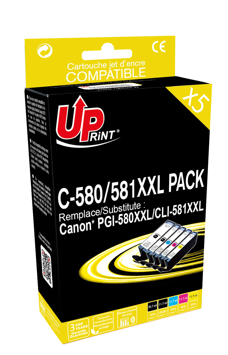Pack 5 Cartouches compatibles CANON PGI-580 CLI-581 XXL Pack de 5  cartouches compatible