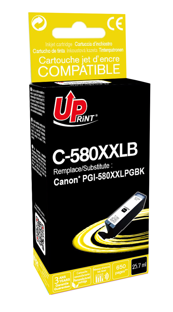 ✓ Cartouche encre UPrint compatible CANON PGI-580XXL noir couleur Noir en  stock - 123CONSOMMABLES