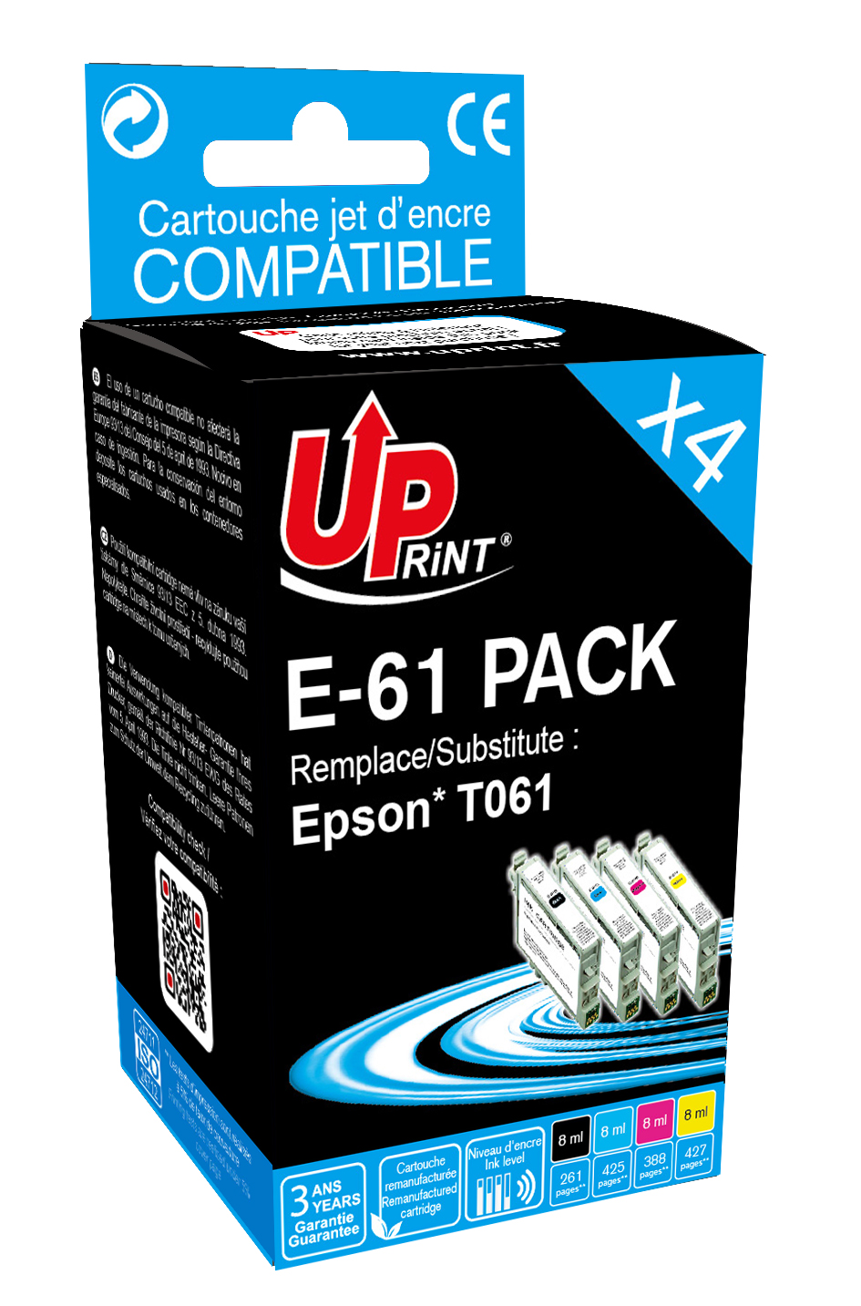✓ Pack UPrint compatible EPSON T061, 4 cartouches couleur pack en