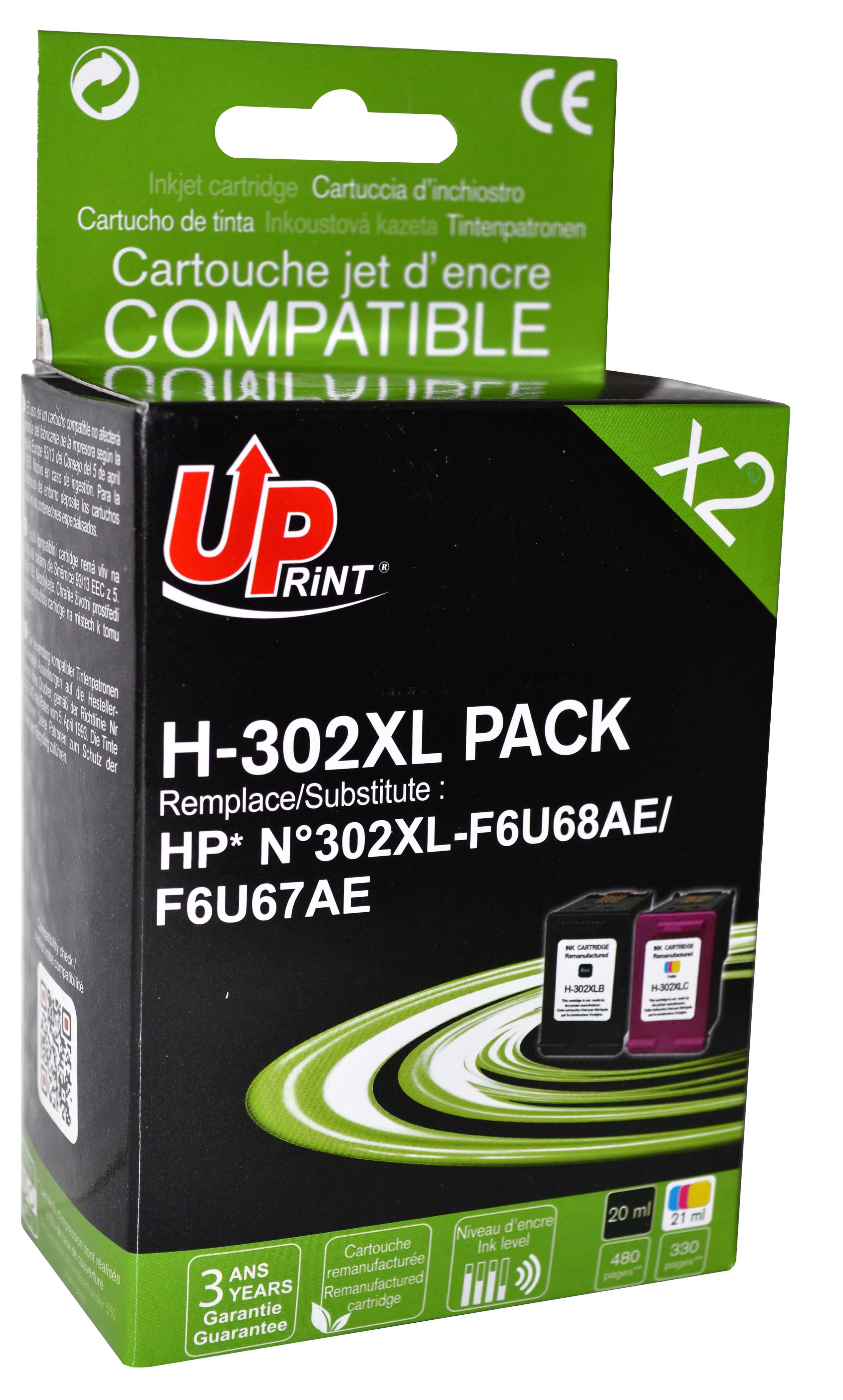 ✓ Pack UPrint compatible HP 302XL noir et couleur couleur pack en stock -  123CONSOMMABLES