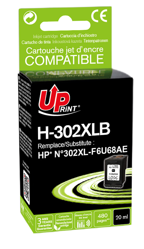 ✓ Cartouche encre UPrint compatible HP 302XL noir couleur Noir en stock -  123CONSOMMABLES