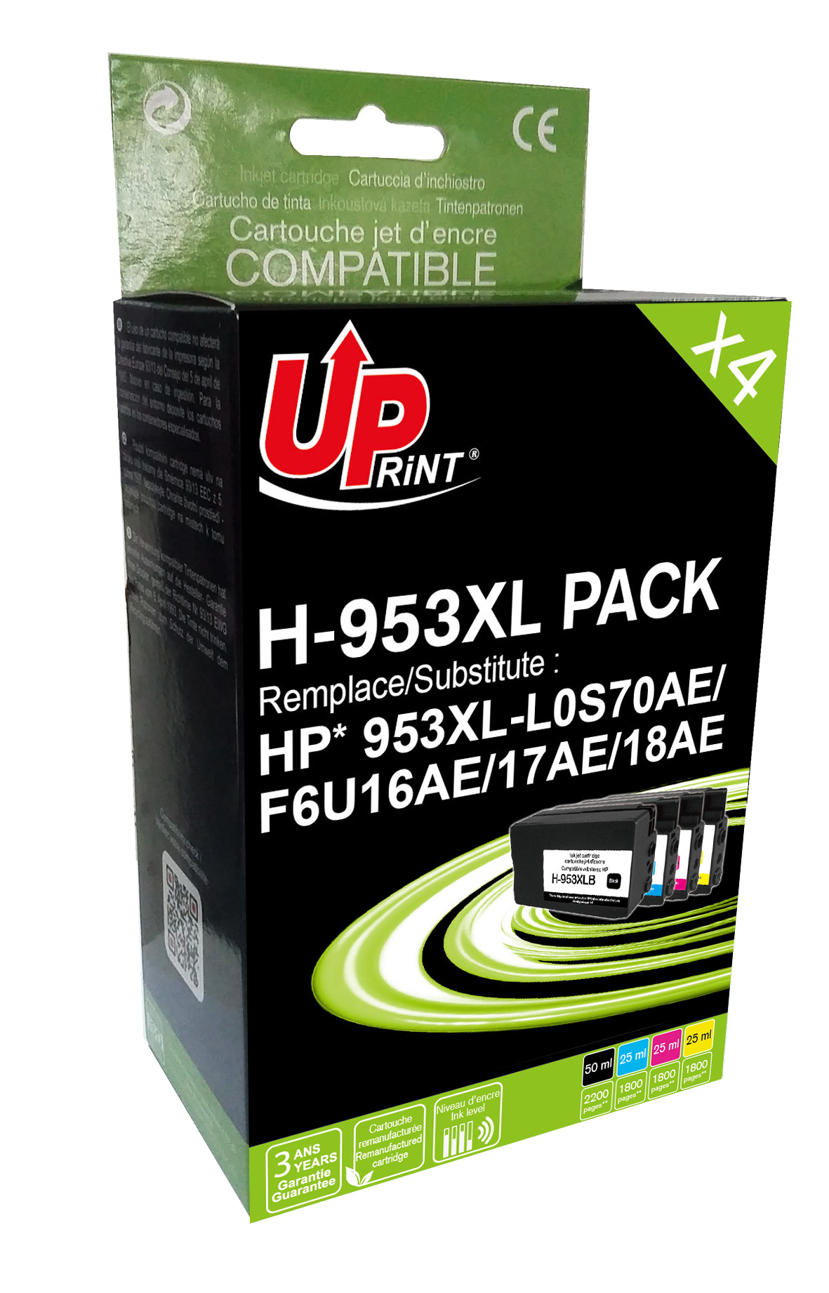 ✓ Pack UPrint compatible HP 953XL, 4 cartouches couleur pack en