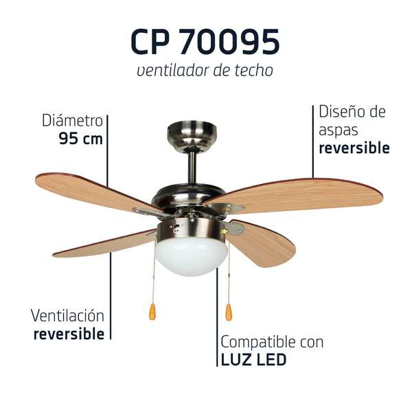 Ventilateur de plafond Orbegozo CP 70095 - Air renouvelé et propre - Éclairage intégré - 3 niveaux de puissance - Polyvalent et efficace