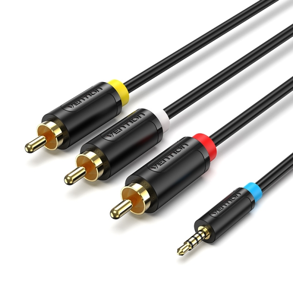 Vention Câble Jack 2,5 mm vers 3 RCA - Connexion Polyvalente - Compatible avec les Anciens TV - Coloris Noir