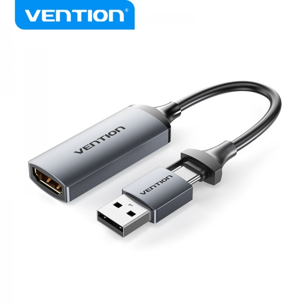 Vention Convertisseur HDMI Femelle vers USB Mâle et USB Type-C Mâle 4K 60Hz - 10cm - Couleur Noir