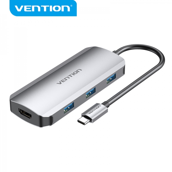 Vention Docking 5 en 1 USB-C vers HDMI 4K/3xUSB3.0/PD100W - 0,15m - Couleur Gris