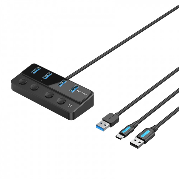 Vention HUB 4 en 1 USB 3.0 vers 4xUSB/USB-C PD comprend un câble de chargement USB mâle - USB-C - Couleur noire