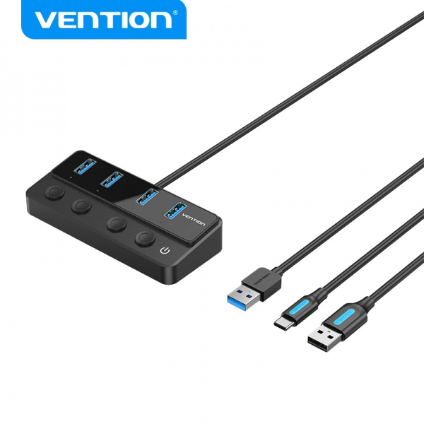 Vention HUB 4 en 1 USB 3.0 vers 4xUSB/USB-C PD comprend un câble de chargement USB mâle - USB-C - Couleur noire