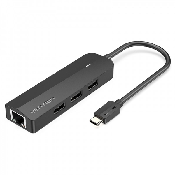 Vention HUB 5 en 1 USB-C vers 3xUSB2.0/RJ45/Micro B Alimenté - 0,15m - Couleur Noir