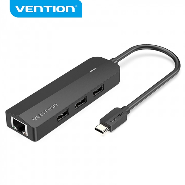 Vention HUB 5 en 1 USB-C vers 3xUSB2.0/RJ45/Micro B Alimenté - 0,15m - Couleur Noir