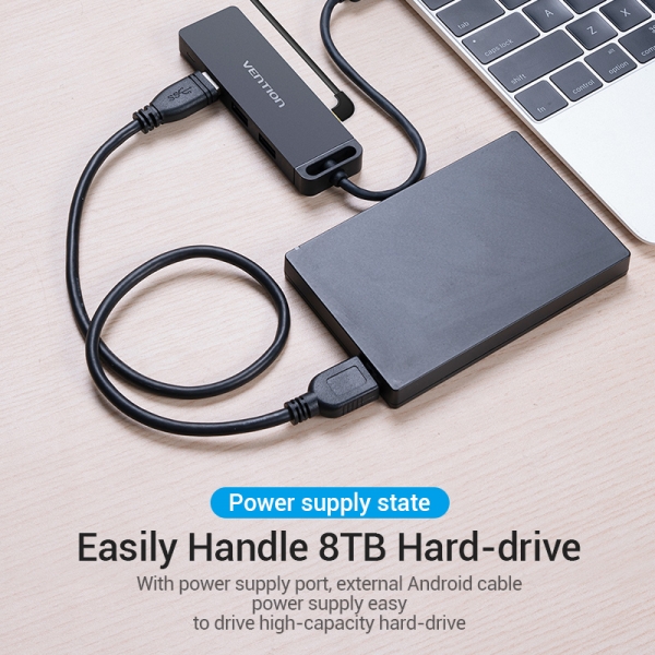 Vention HUB 5 en 1 USB-C vers 4xUSB 3.0 avec Alimentation - 1m - Couleur Noir