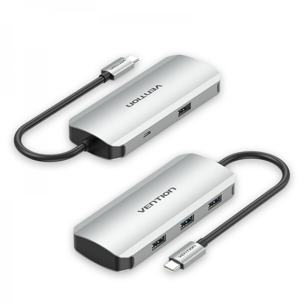 Vention HUB 5 en 1 USB-C vers 4xUSB/MicroUSB Alimenté - 0,15m - Couleur Gris