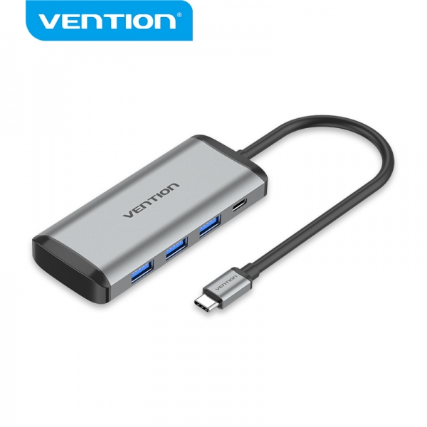 Vention HUB 6 en 1 USB-C vers 3xUSB3.0/TF/SD/PD - 0.15m - Aluminium Gris