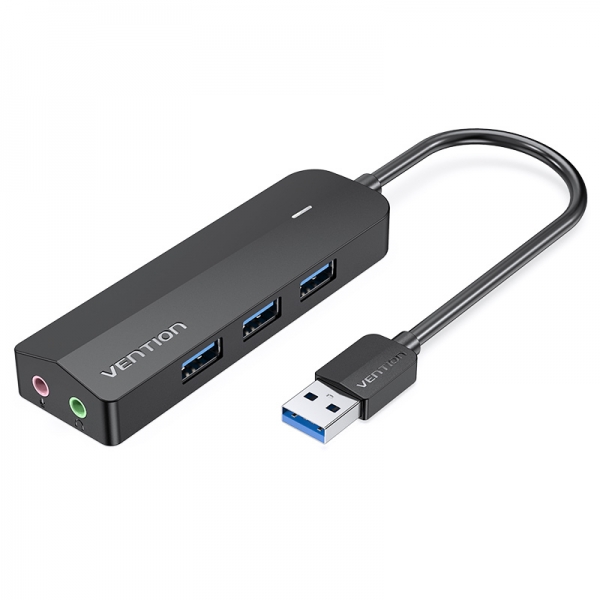 Vention HUB 6 en 1 USB3.0 vers 3xUSB3.0/Carte Son/Alimenté MicroUSB - 0,15 m - Couleur Noir