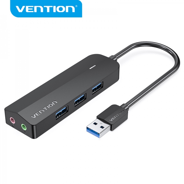 Vention HUB 6 en 1 USB3.0 vers 3xUSB3.0/Carte Son/Alimenté MicroUSB - 0,15 m - Couleur Noir