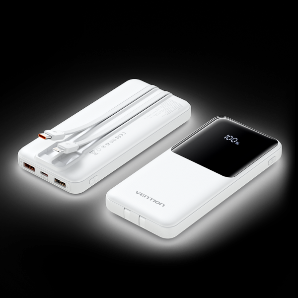 Vention Power Bank 10 000 mAh - Plusieurs interfaces USB - Charge rapide - Sortie totale 3A - Couleur blanche