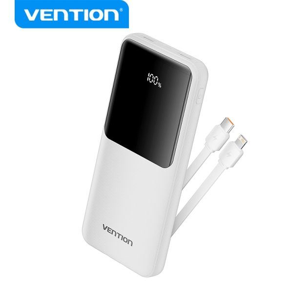 Vention Power Bank 10 000 mAh - Plusieurs interfaces USB - Charge rapide - Sortie totale 3A - Couleur blanche