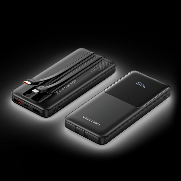 Vention Power Bank 10 000mAh - Plusieurs interfaces USB - Charge rapide - Sortie totale 3A - Couleur Noir