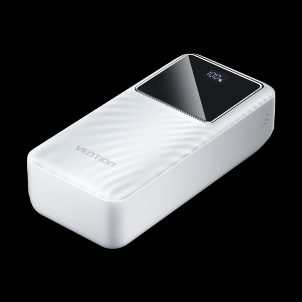 Vention Powerbank 30000mAh - Charge Rapide 22,5W - USB-C/USB-A/Micro-USB - Écran LED - Léger et Sûr - Couleur Blanc