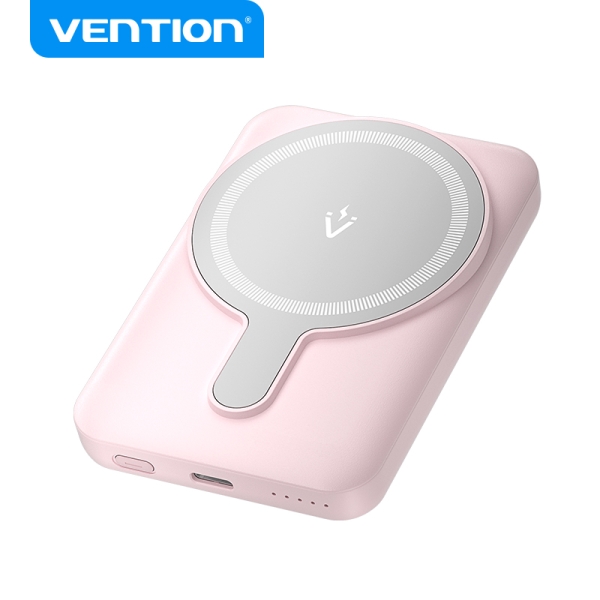 Vention PowerBank 5000mAh Magnétique Sans Fil - Charge Rapide 20W - Double USB-C - Écran Lumineux - Couleur Rose