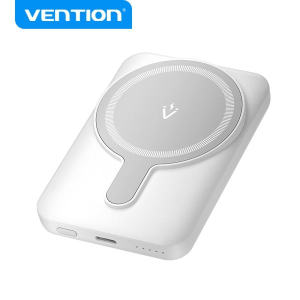 Vention PowerBank 5000mAh Magnétique Sans Fil - Double USB-C - 20W - Écran Lumineux - Chargement Rapide - Matériau Résistant - Couleur Blanc