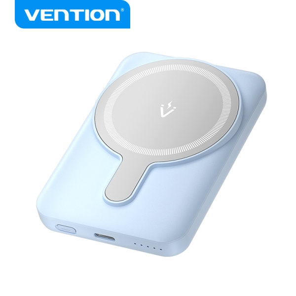 Vention PowerBank 5000mAh Magnétique Sans Fil - Double USB-C - Charge Rapide 20W - Écran Lumineux - Couleur Bleu