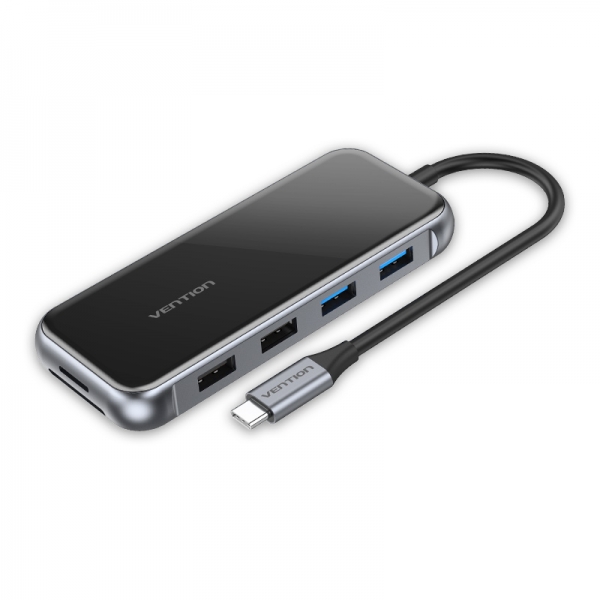 Vention Station d'accueil 10 en 1 USB-C vers HDMI 4K/VGA/2xUSB2.0/2xUSB3.0/RJ45/Lecteur SD/MicroSD/PD100W - 0,15m - Couleur Gris