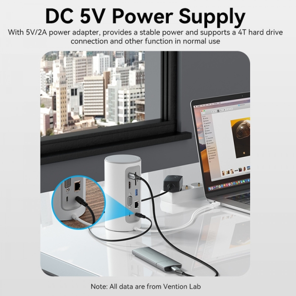 Vention Station d'accueil 12 en 1 USB-C vers HDMI 4K/VGA/3xUSB3.0/USB-C Gen1/RJ45/Lecteur SD/2XJack Audio/DC 5V/PD100W TPHWC - 0,15m - Blanc