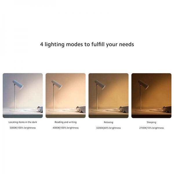 Xiaomi Lampe rechargeable flexible Xiaomi Lampe de table multifonction 100lm - 3 modes : Bureau, avec pince et lampe de poche - Température de couleur jusqu'à 5000K - Blanc