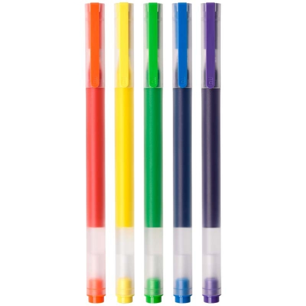 Xiaomi Pack de 5 Stylos Gel Haute Capacité - Pointe 0,5 mm - Haute Capacité - Séchage Rapide - Couleurs Assorties